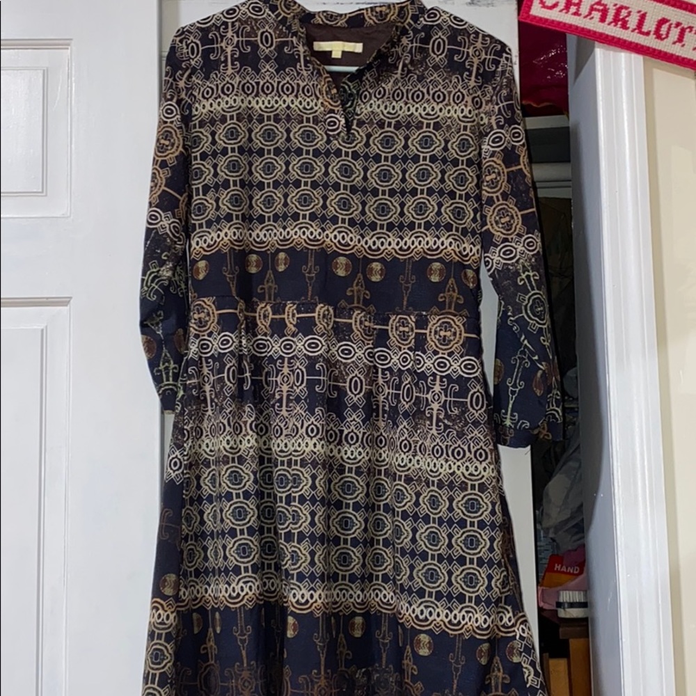 Geometric Print Dress • Brown, tan, navy • sz 4
